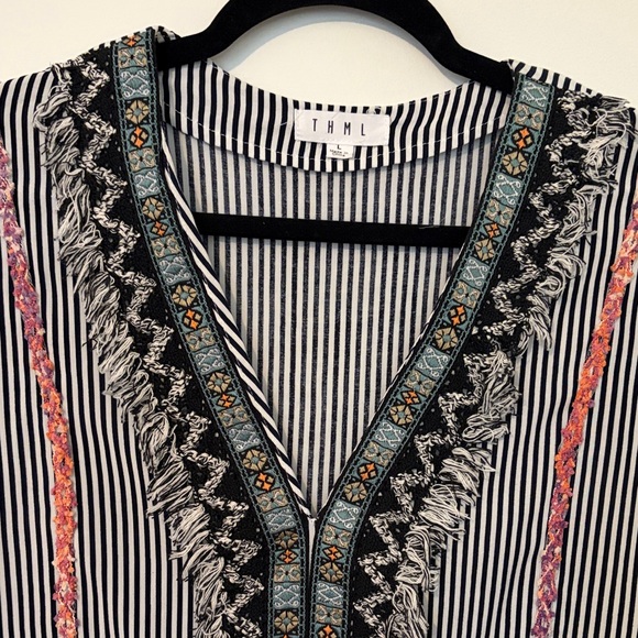 THML Black and White Striped Blouse with Colorful Embroidery - Picture 2 of 4